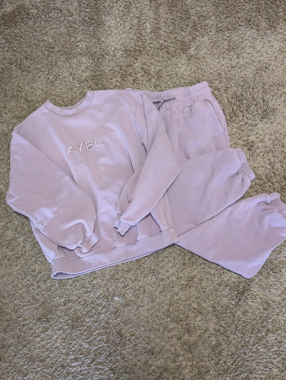 AYBL Lilac Matching Sweat Set XS/S Embroidered Crewneck Joggers Lounge Set